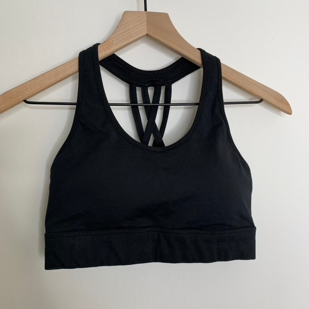 Bombshell Sportswear Scoop Neck Strappy Black Sports Bra Womens Small